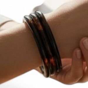 Vintage Faux Tortoise Shell Resin Bangle Bracelet Set of Three